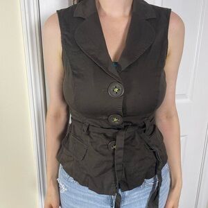 Army Green Y2K Button Up Vest Women’s Top